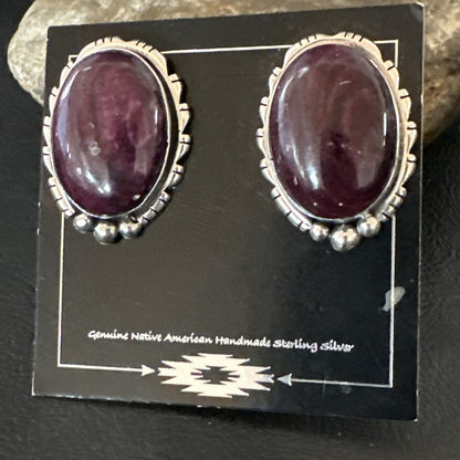 Purple Spiny Oyster Navajo Sterling Silver Stud Post Earrings 1" 18740