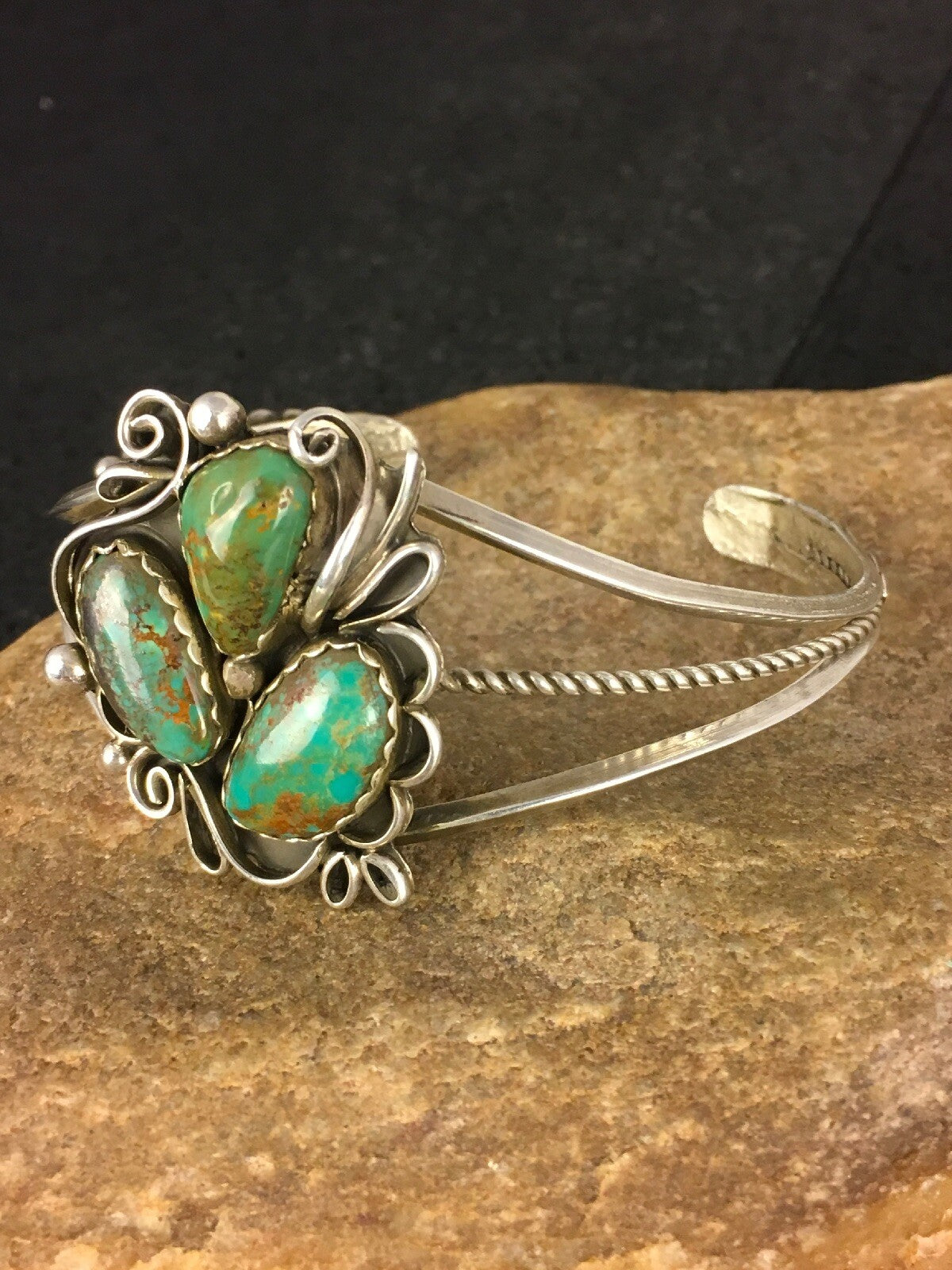 Native American Indian Turquoise Navajo Sterling Silver Bracelet 08845