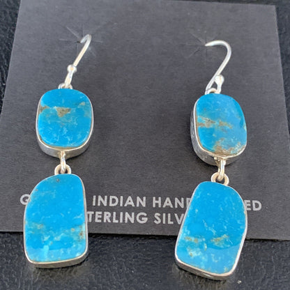 Kingman Turquoise Handmade Navajo Sterling Silver Dangle Earrings 1.5" 14010