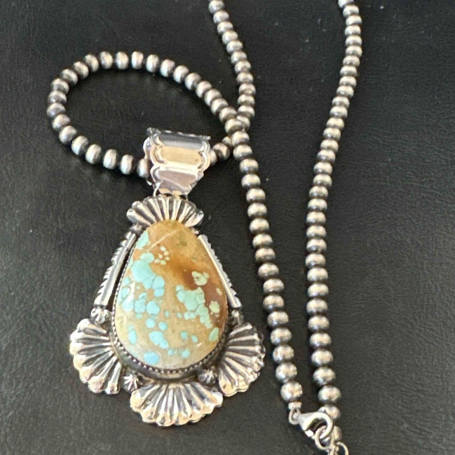 XL WoMens Royston Turquoise Pendant Navajo Pearls Sterling Silver Necklace 18748