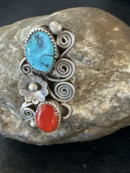 Cluster Kingman Turquoise Purple Spiny Navajo Sterling Silver Ring Sz 6.5 19765