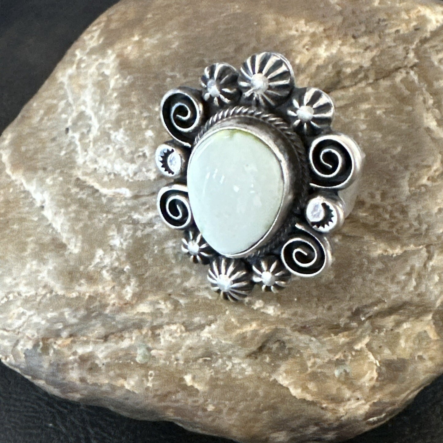 Women Blue Dry Creek Turquoise Navajo Sterling Silver Ring Sz 9 17773