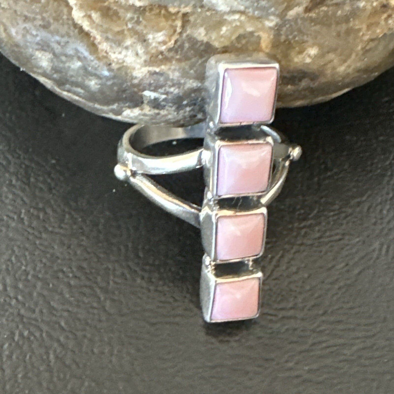 Gorgeous Square Pink Conch Cluster Ring Handmade Navajo Sz 9 18782