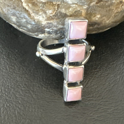Gorgeous Square Pink Conch Cluster Ring Handmade Navajo Sz 9 18782