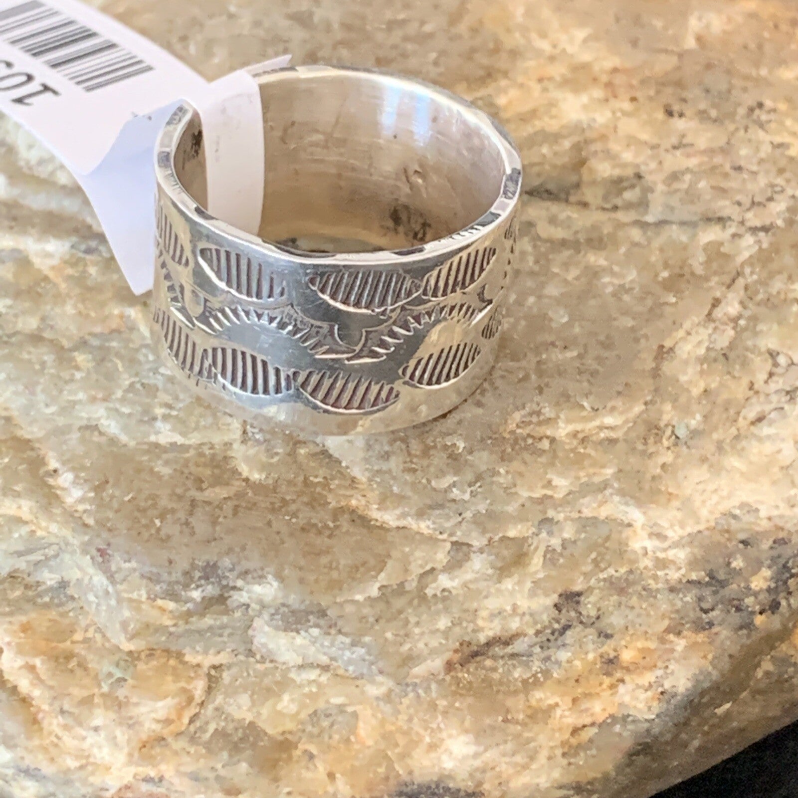 Mens Wide Band Navajo Sterling Silver Ring Size 9 10973N