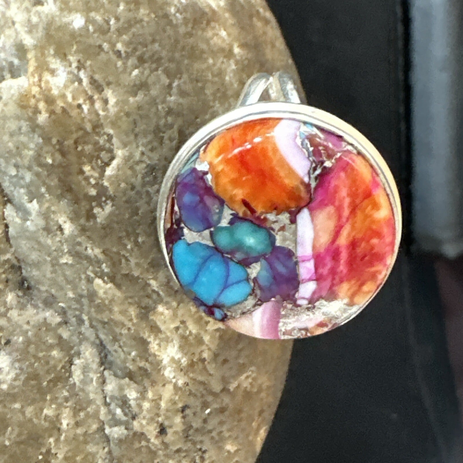 Blue Turquoise Spiny Oyster Navajo Sterling Silver Ring Size 8 18248