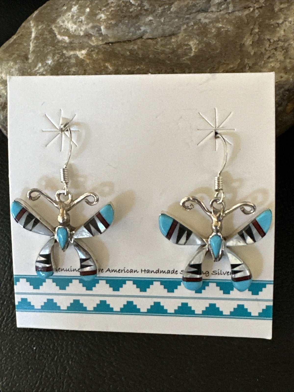 Butterfly Multicolor Turquoise MOP Inlay Sterling Silver Earrings 19815