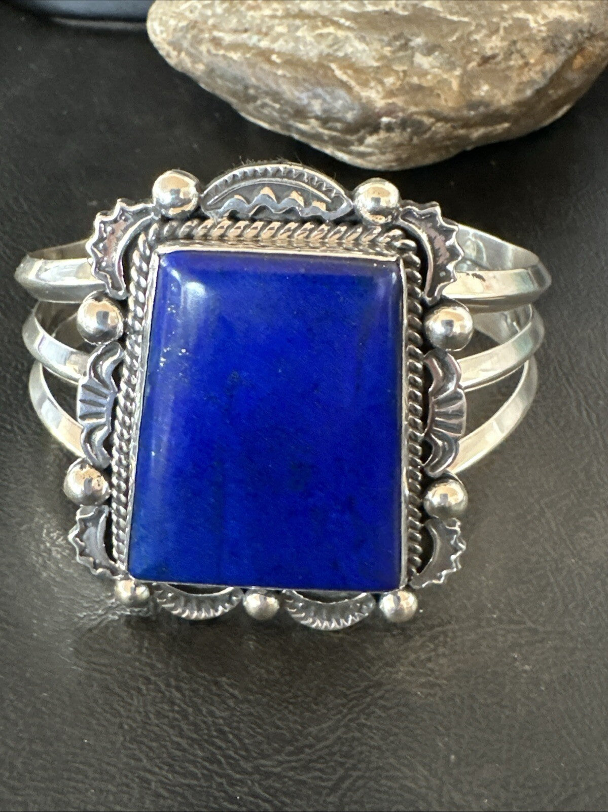 Native Mens Blue Lapis Lazuli Sterling Silver Cuff Bracelet 8" 18602