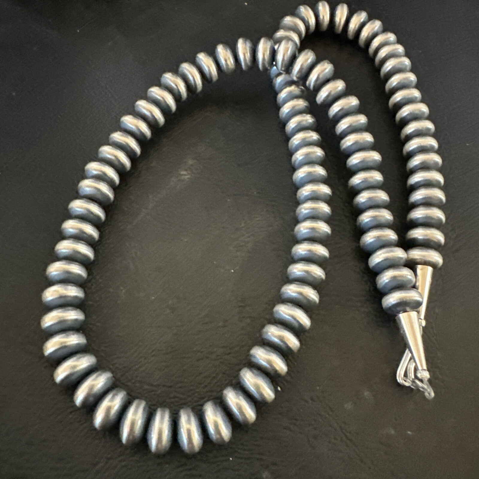 Native 8mm Saucer Sterling Silver Navajo Pearls 19" Hook Eye Cone Necklace 17823