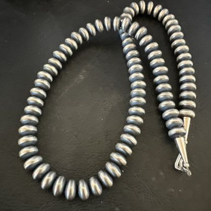 Native 8mm Saucer Sterling Silver Navajo Pearls 19" Hook Eye Cone Necklace 17823