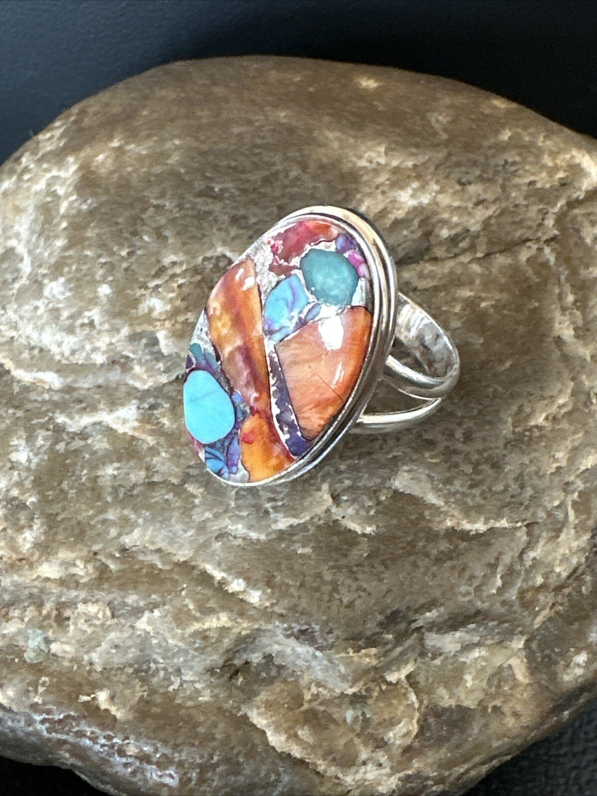 Turquoise Spiny Oyster Navajo Sterling Silver Ring Size 8 18213