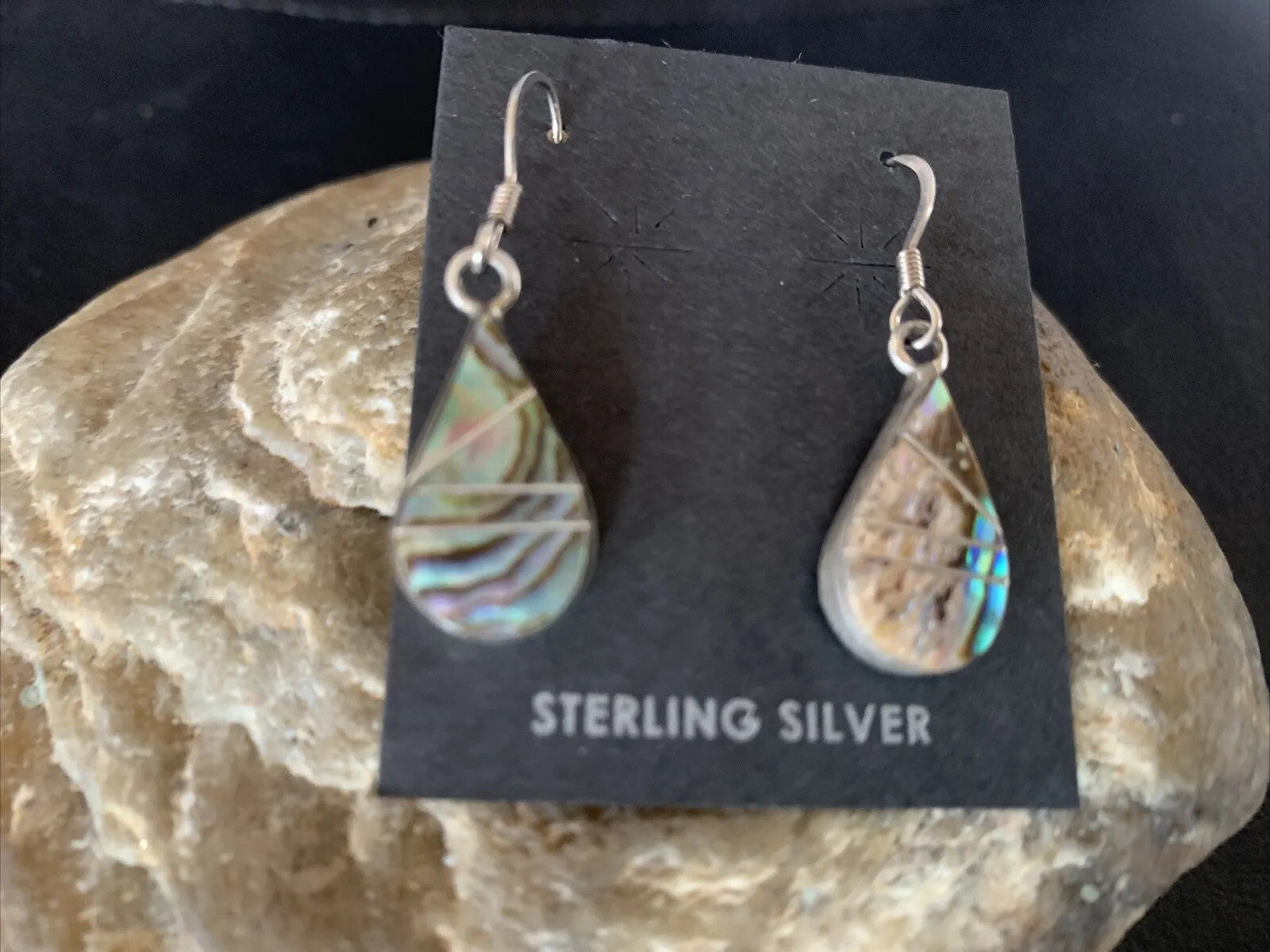 Native Pava Shell Minimalist Navajo Sterling Silver Inlay Earrings 1" 13073