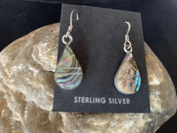 Pava Shell Minimalist Navajo Inlay Earrings 1" | Sterling Silver | Authentic Native American Handmade | 13073