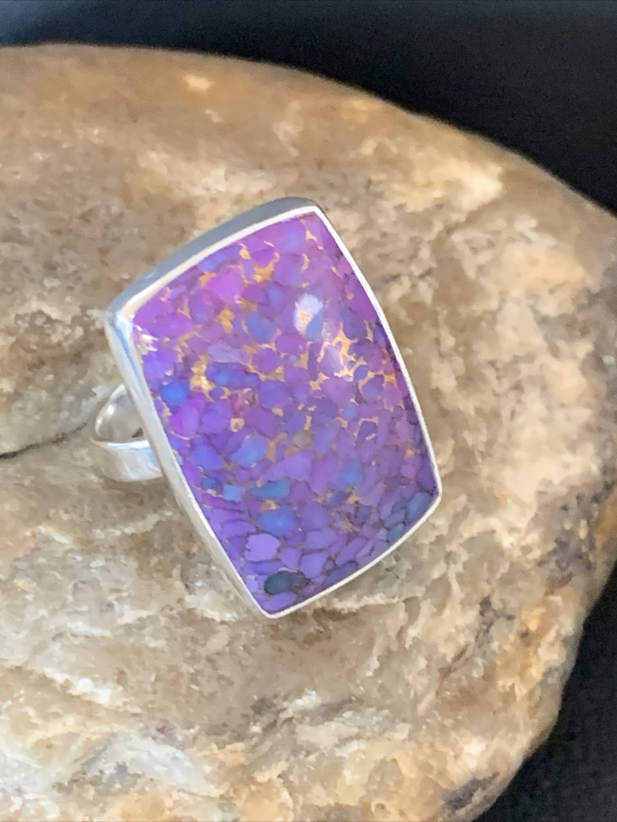 Purple Mohave Turquoise Navajo Sterling Silver Ring Size 8.5 Adjustable 11797