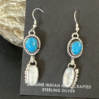 Navajo White MOP Blue Turquoise Sterling Silver Dangle Earrings 18185