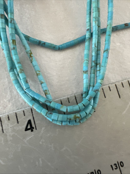 Native Blue Turquoise Heishi 5 Strand Sterling Silver Necklace 24” 19458