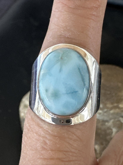 Womens Blue Larimar Navajo Sterling Silver Ring Size 9 17674