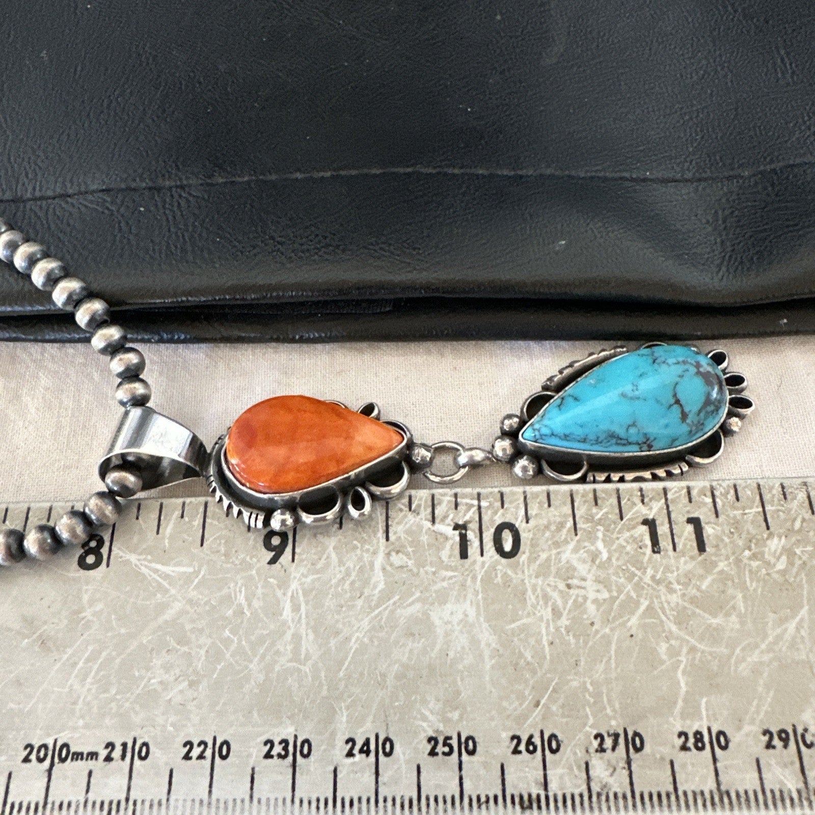 Multicolor Turquoise Spiny Navajo Sterling Silver Cluster Pendant Necklace 19558