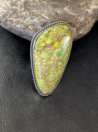 Native Green Mohave Turquoise Navajo Sterling Silver Ring Size 9.5 19776