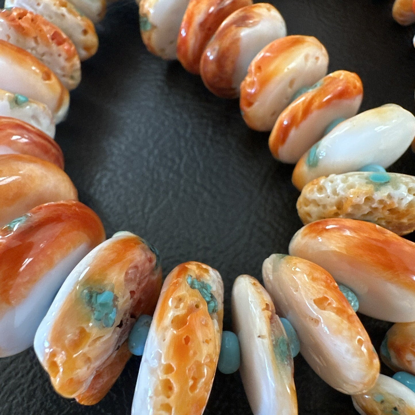 Orange Spiny Oyster Blue Turquoise Navajo Sterling Silver Necklace 23" 18087