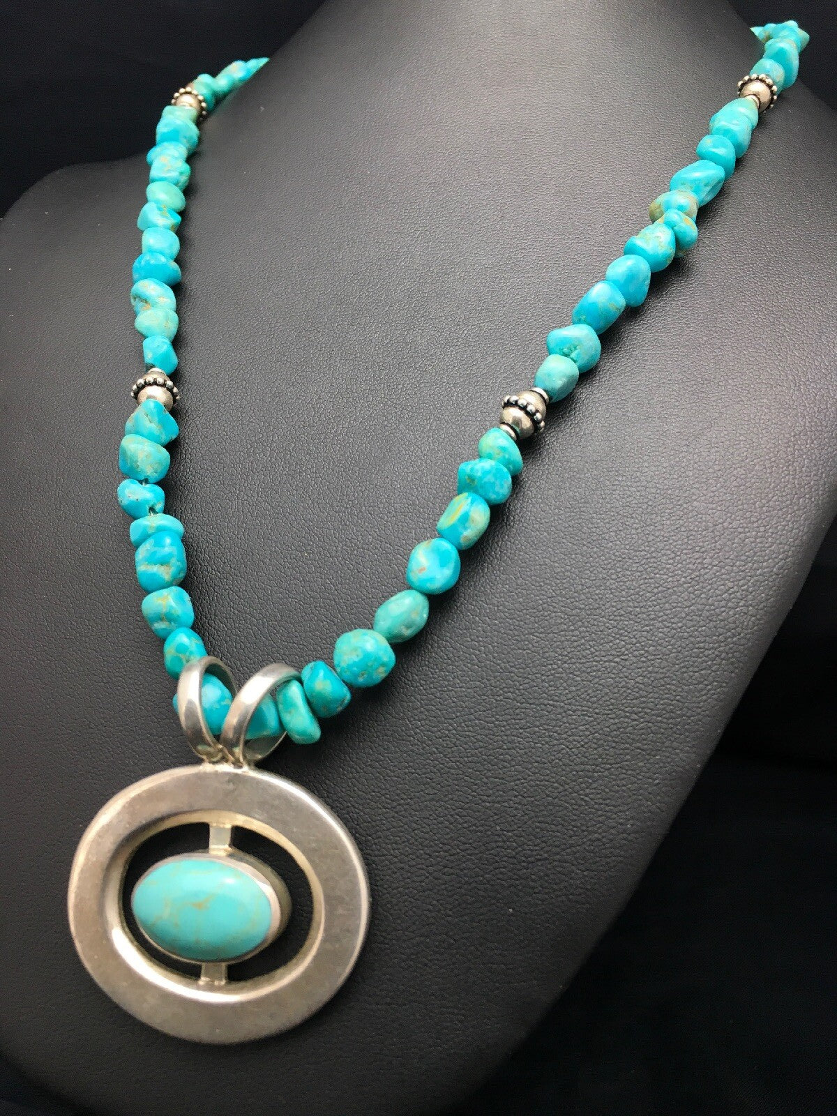 Native Turquoise Nugget Sterling Silver Necklace Earring & Bracelet 3145