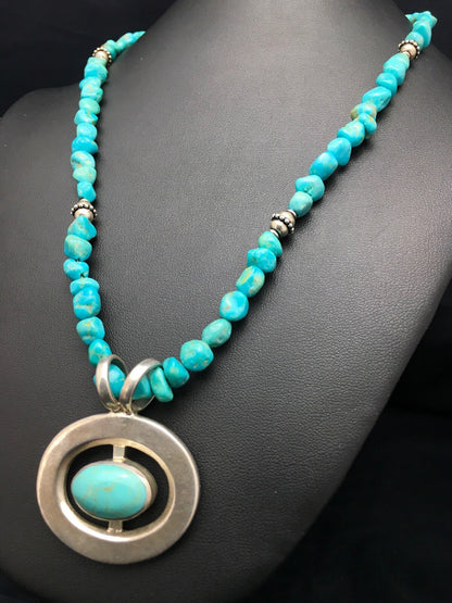 Native Turquoise Nugget Sterling Silver Necklace Earring & Bracelet 3145