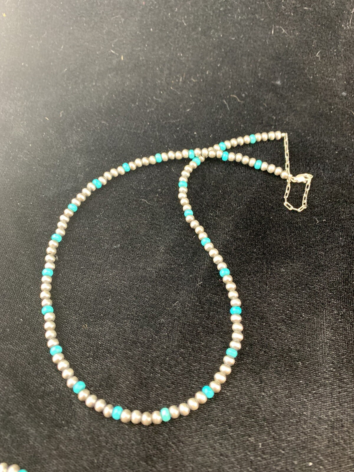 Navajo 4mm Sterling Silver Beads Blue Turquoise Bead Necklace 22”
