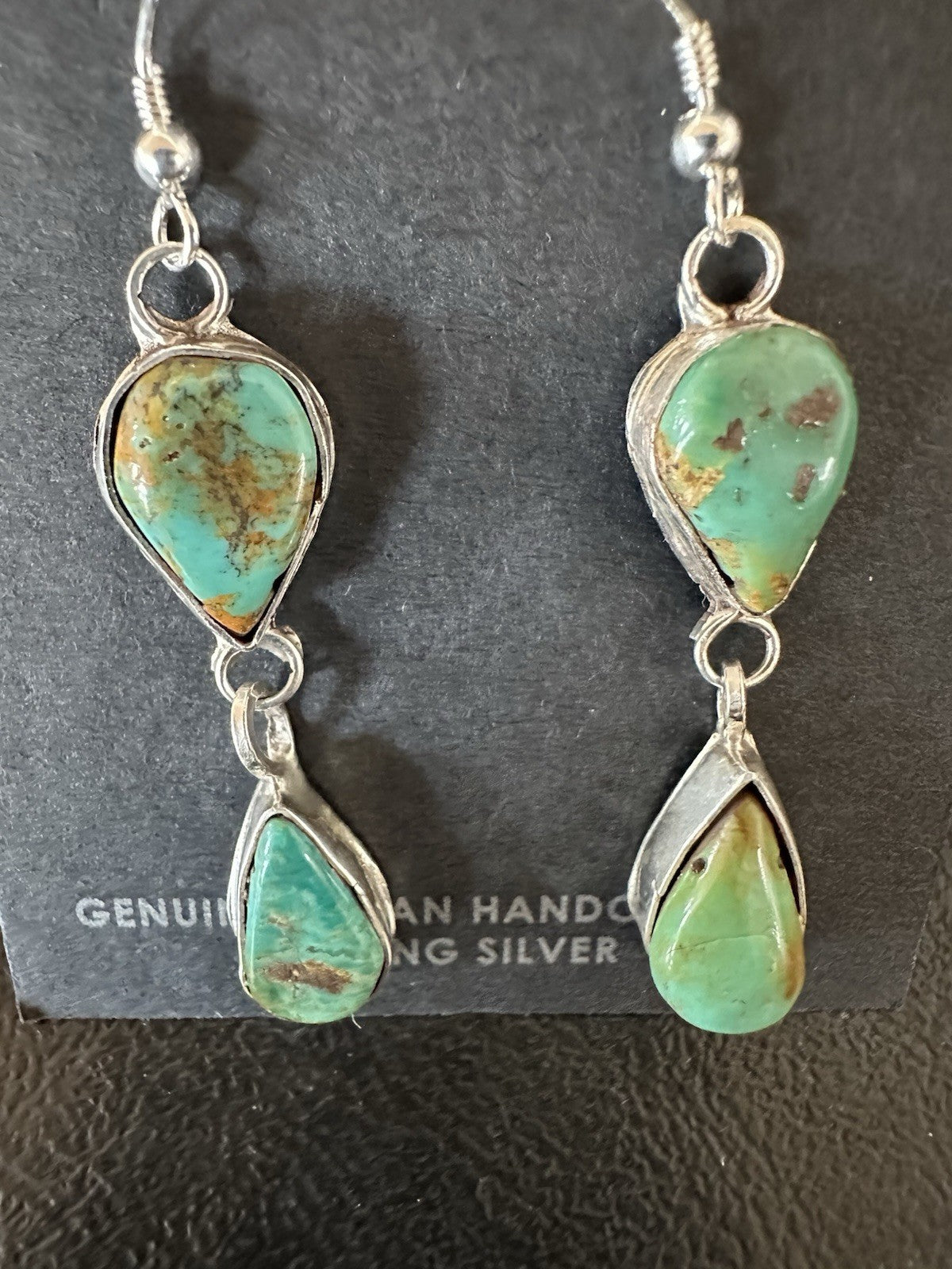 Green Royston Turquoise Navajo Sterling Silver Dangle Earrings 19369