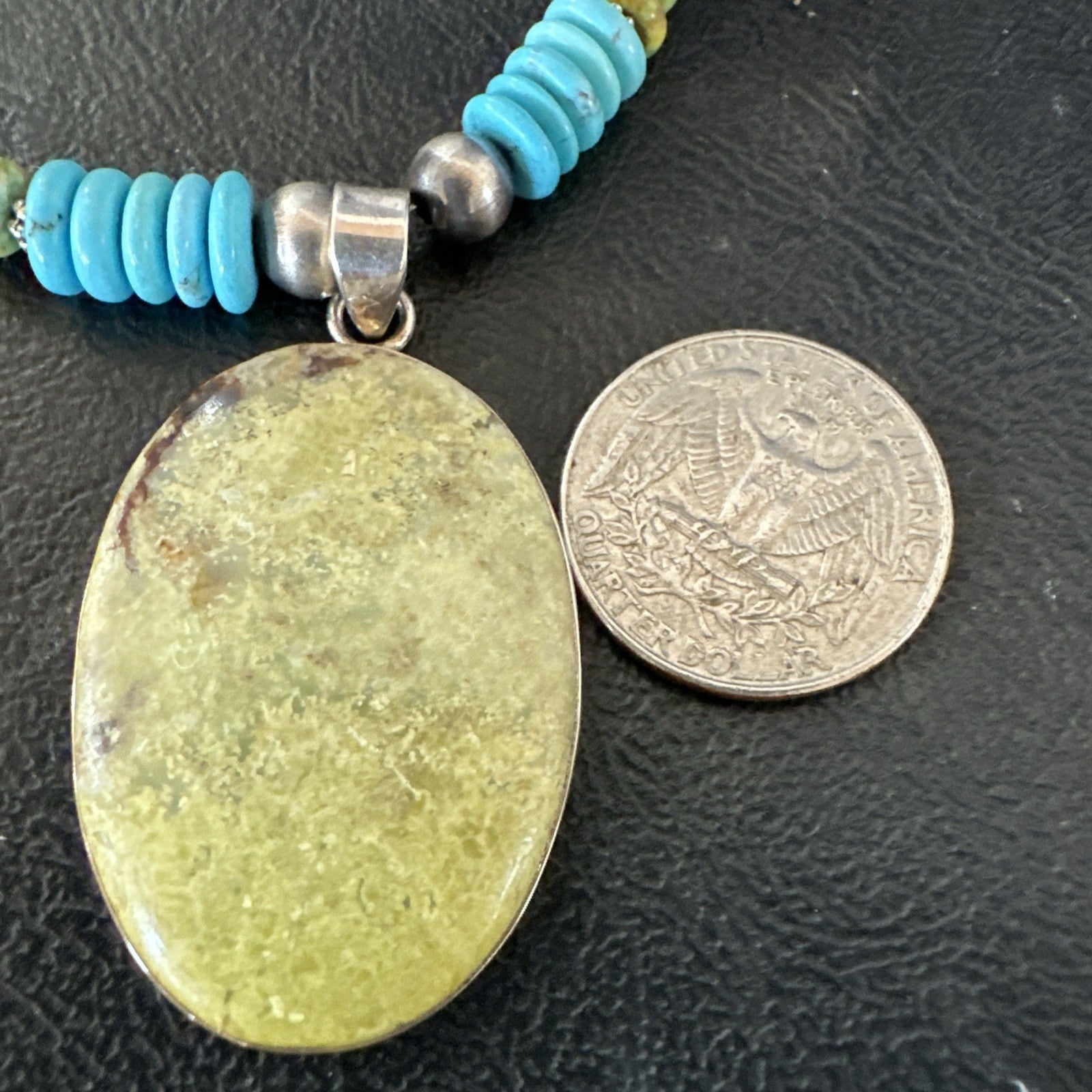 Green Gaspeite Pendant Blue Turquoise Navajo Sterling Silver Necklace 20" 19666