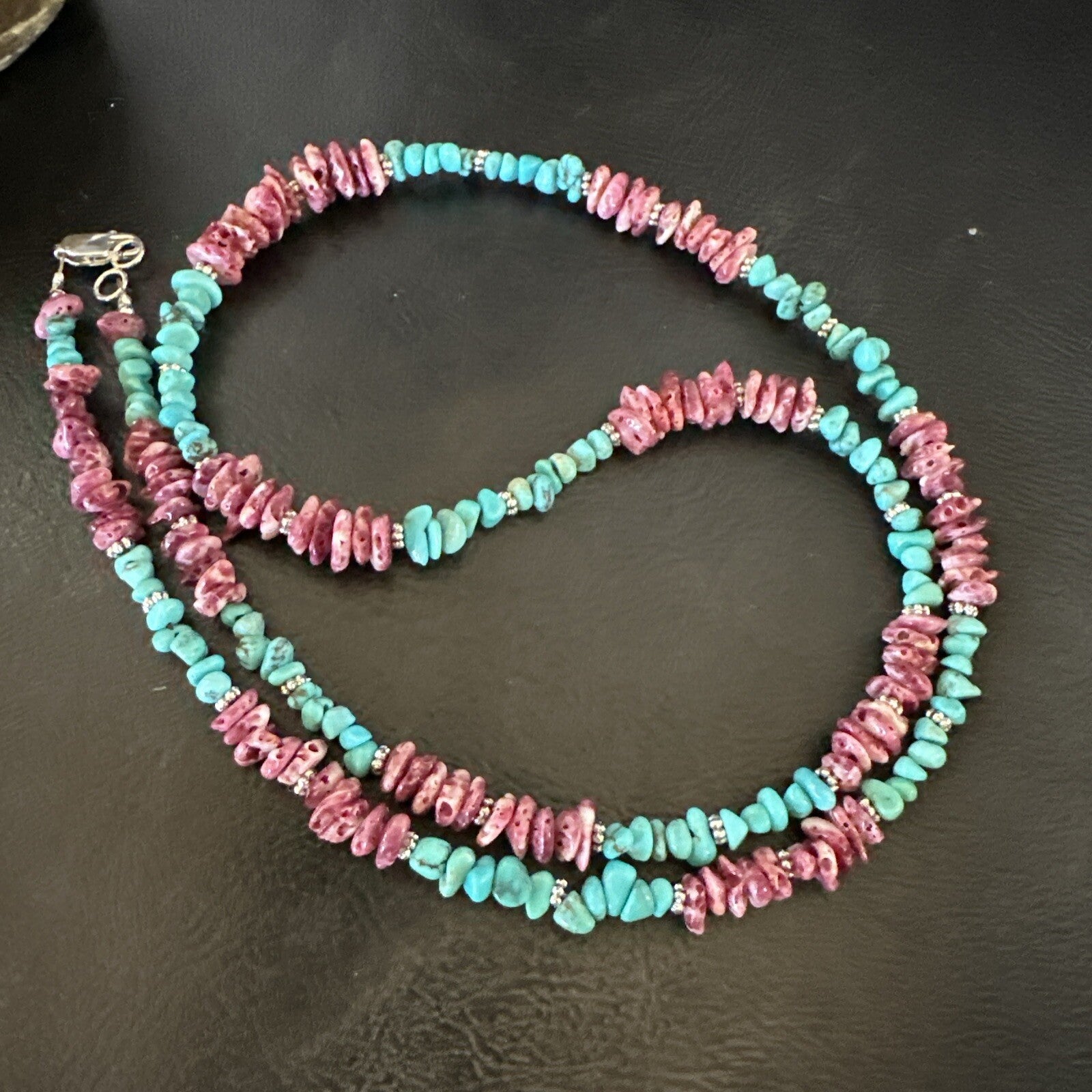 Mens  Spiny Blue Turquoise Navajo Sterling Silver Necklace 24” 18161