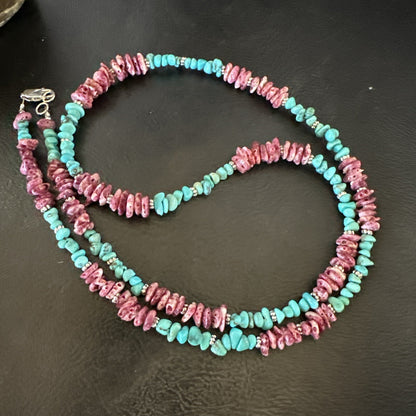 Mens  Spiny Blue Turquoise Navajo Sterling Silver Necklace 24” 18161