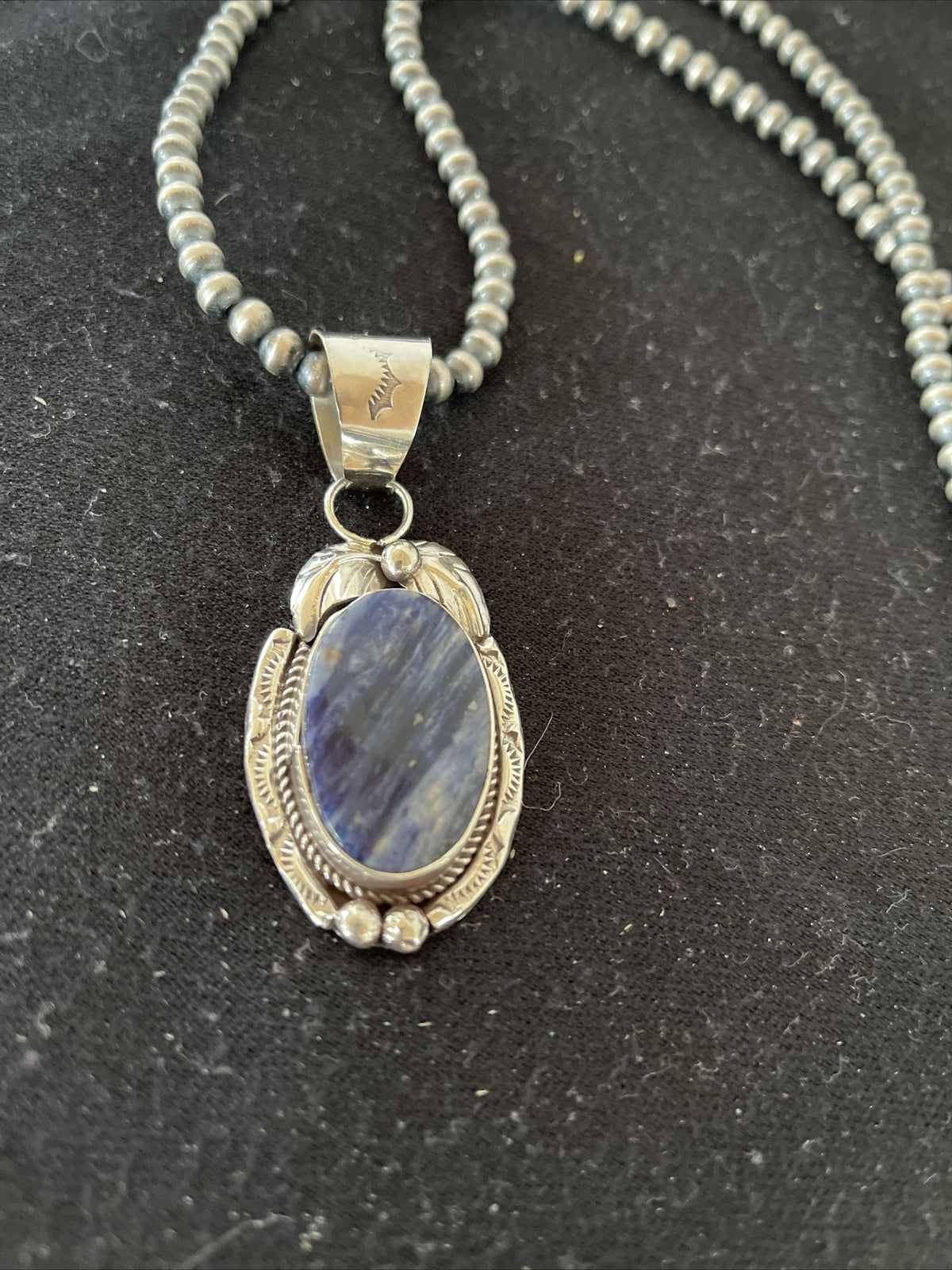 Mens Lapis Lazuli Pendant Sterling Silver Beads Necklace 1210