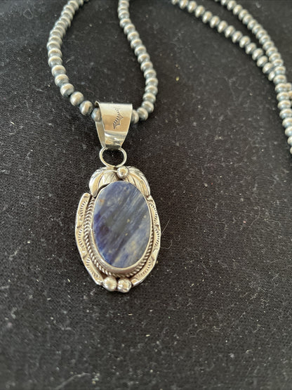 Mens Lapis Lazuli Pendant Sterling Silver Beads Necklace 1210