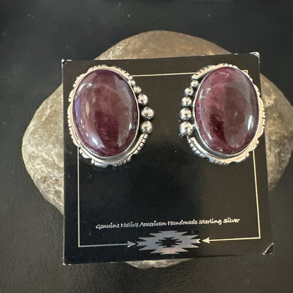 Purple Spiny Oyster Navajo Sterling Silver Stud Post Earrings 1" 18739