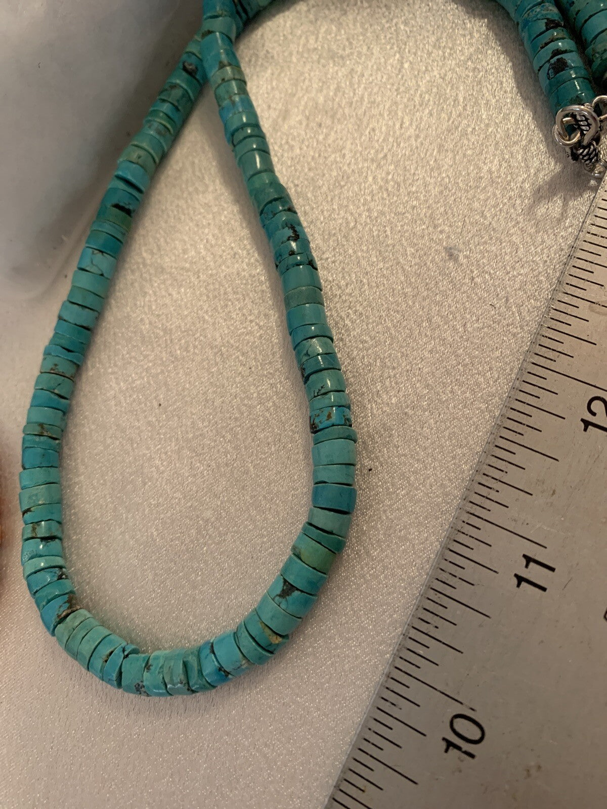 Navajo Turquoise 7mm Heishi Sterling Silver Bead Necklace 24"