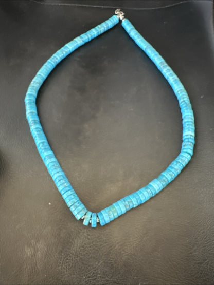 Robin Egg Blue Turquoise Heishi Navajo Sterling Silver Necklace 20" 18324