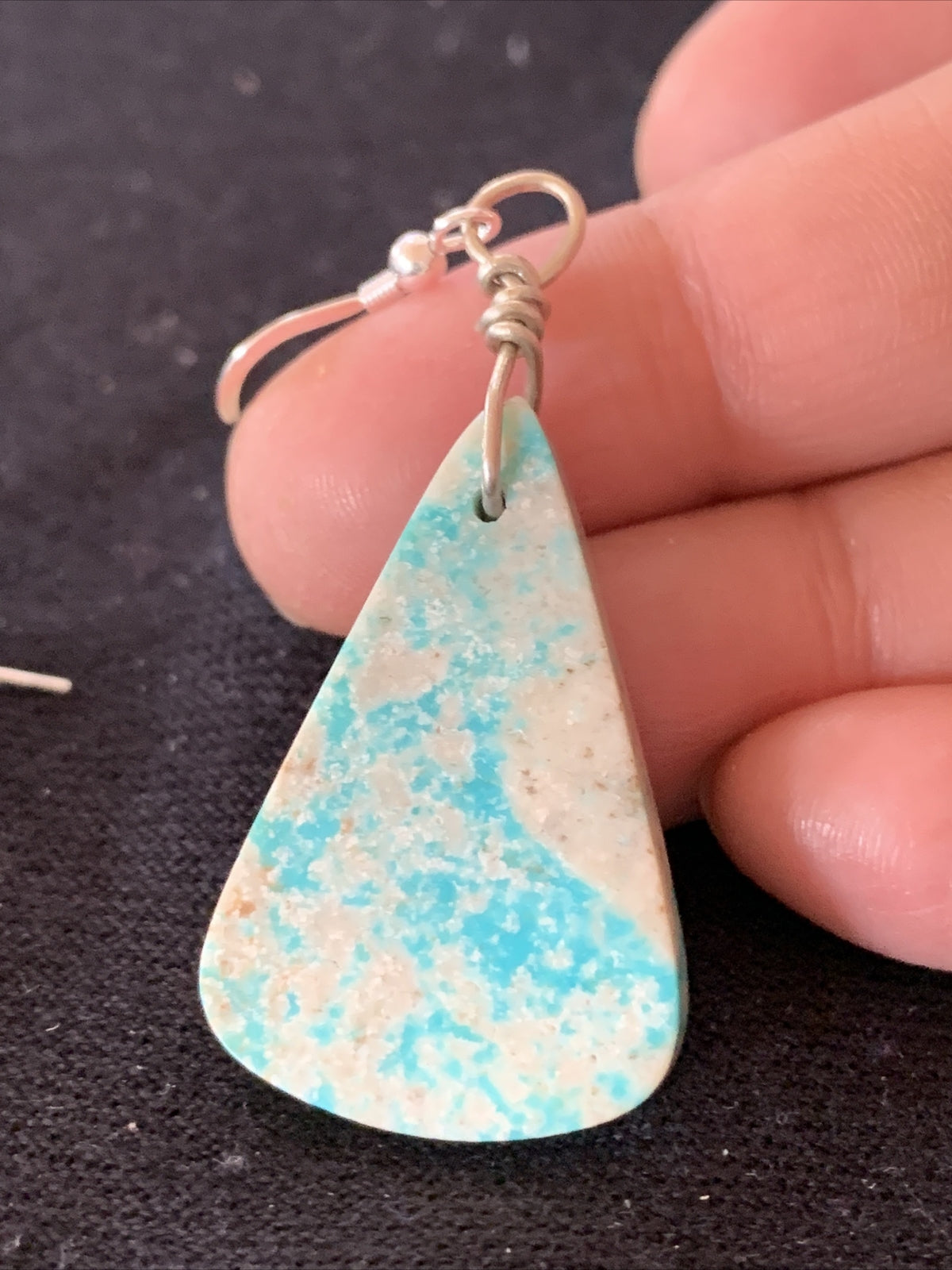 Navajo Slab Turquoise Sterling Silver Dangle Earrings 10125