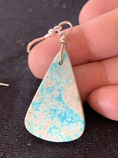 Navajo Slab Turquoise Sterling Silver Dangle Earrings 10125
