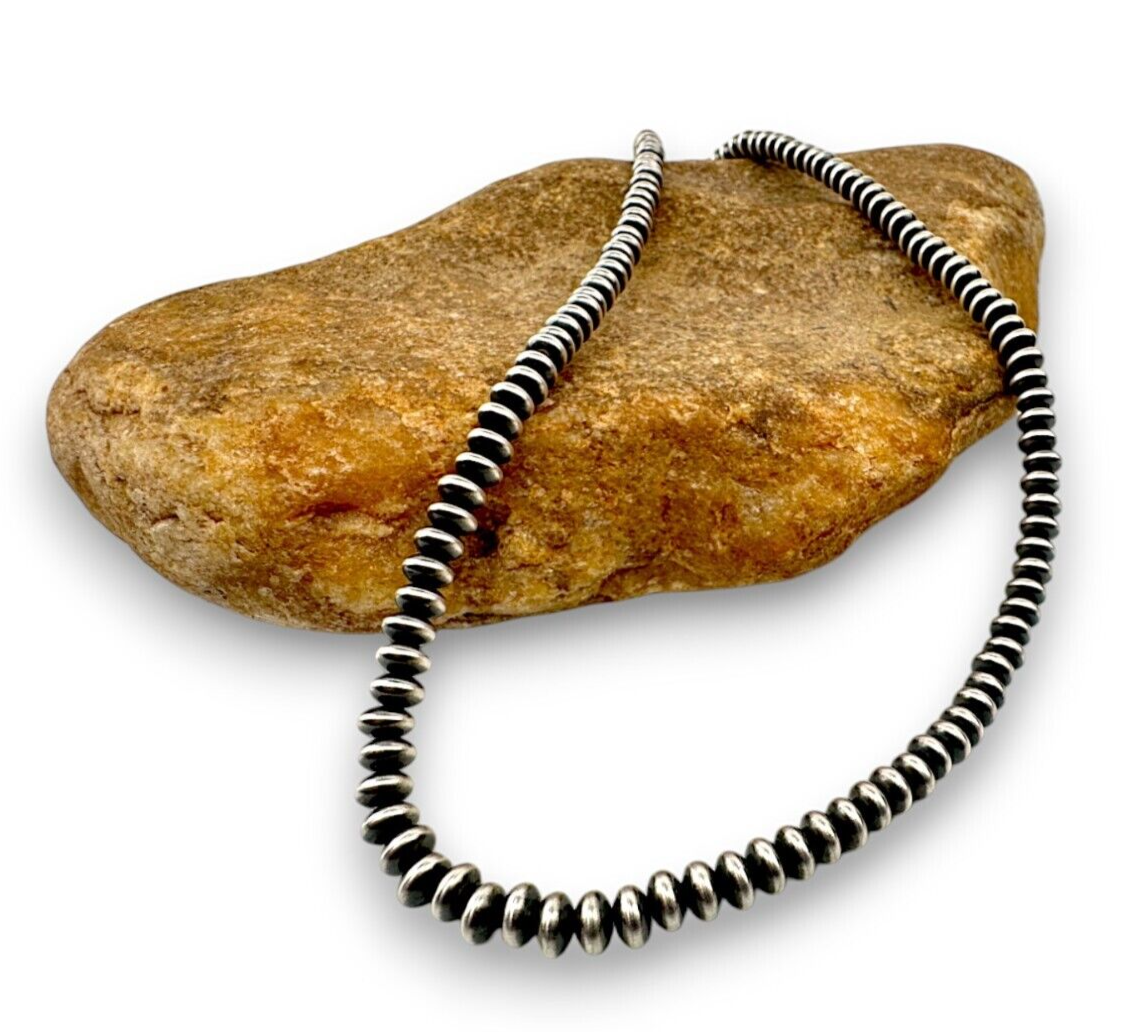 Navajo Pearls Sterling Silver Rondelles Saucer Flat Bead Necklace 4mm 21" 60421