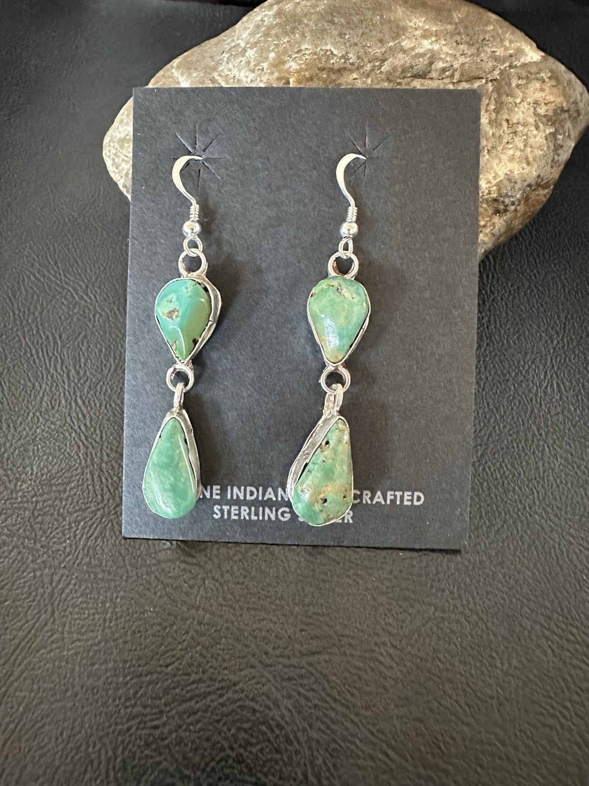 Green Royston Turquoise Navajo Sterling Silver Dangle Earrings 19380