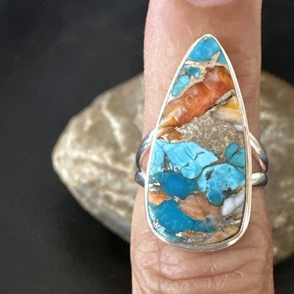 Blue Turquoise Spiny Oyster Southwestern Sterling Silver Ring Size 5 18501