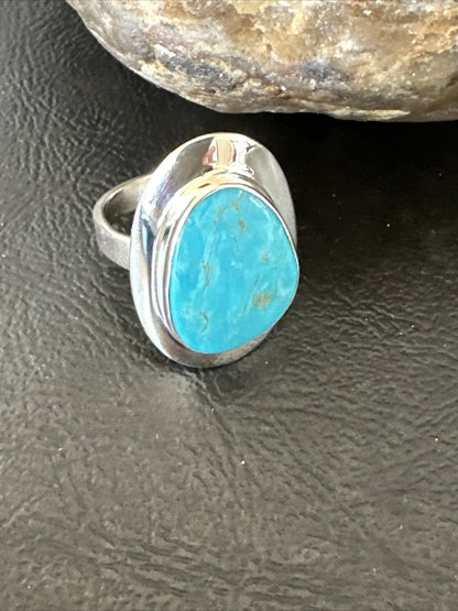Sterling Silver Blue Kingman Turquoise Ring Size 10 17679