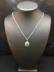 Green Malachite Pendant Navajo Necklace | Sterling Silver | Authentic Native American Handmade | 08953