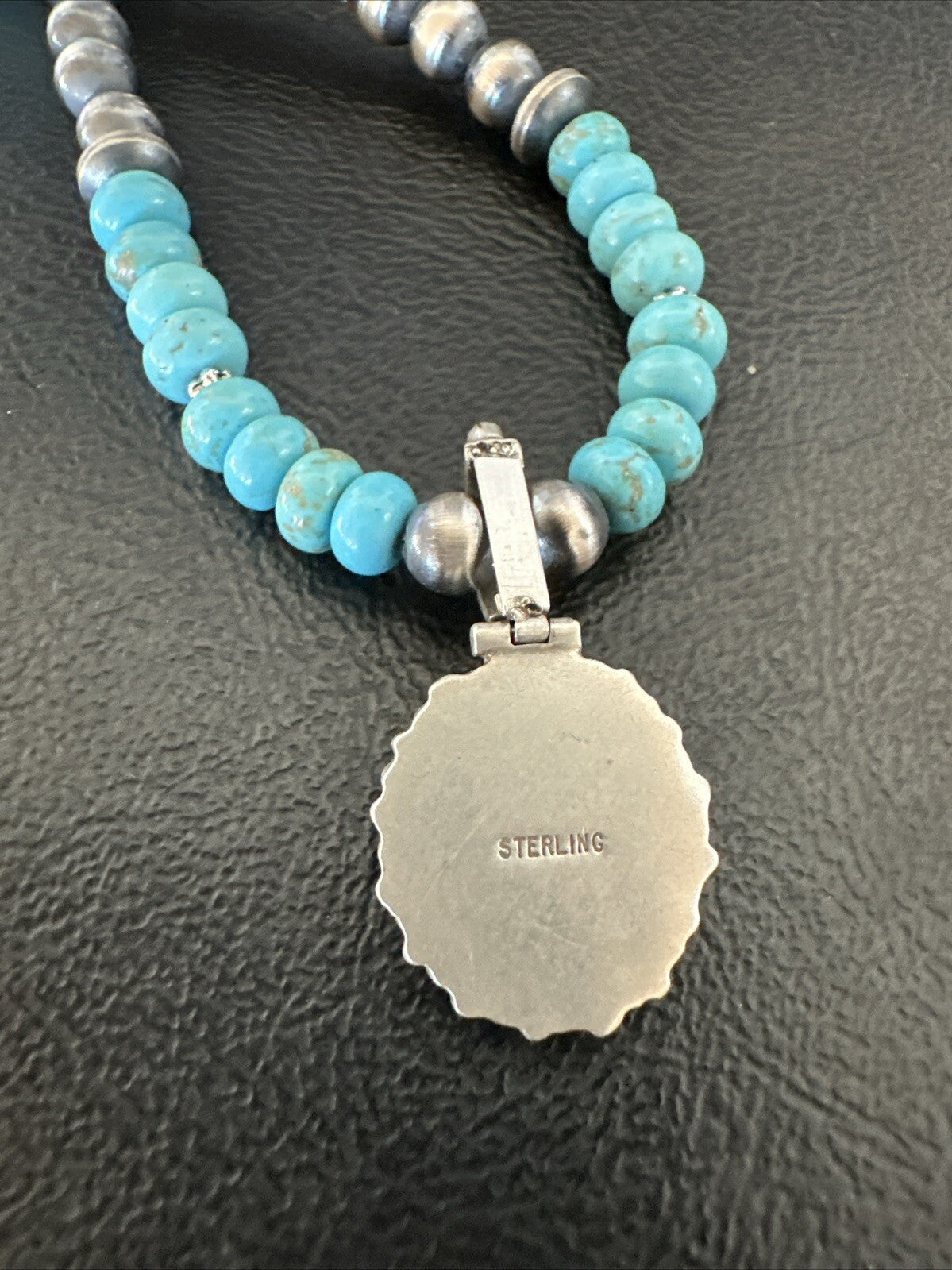 Zuni Blue Kingman Turquoise Cluster Pendant Sterling Silver Necklace 21" 18381