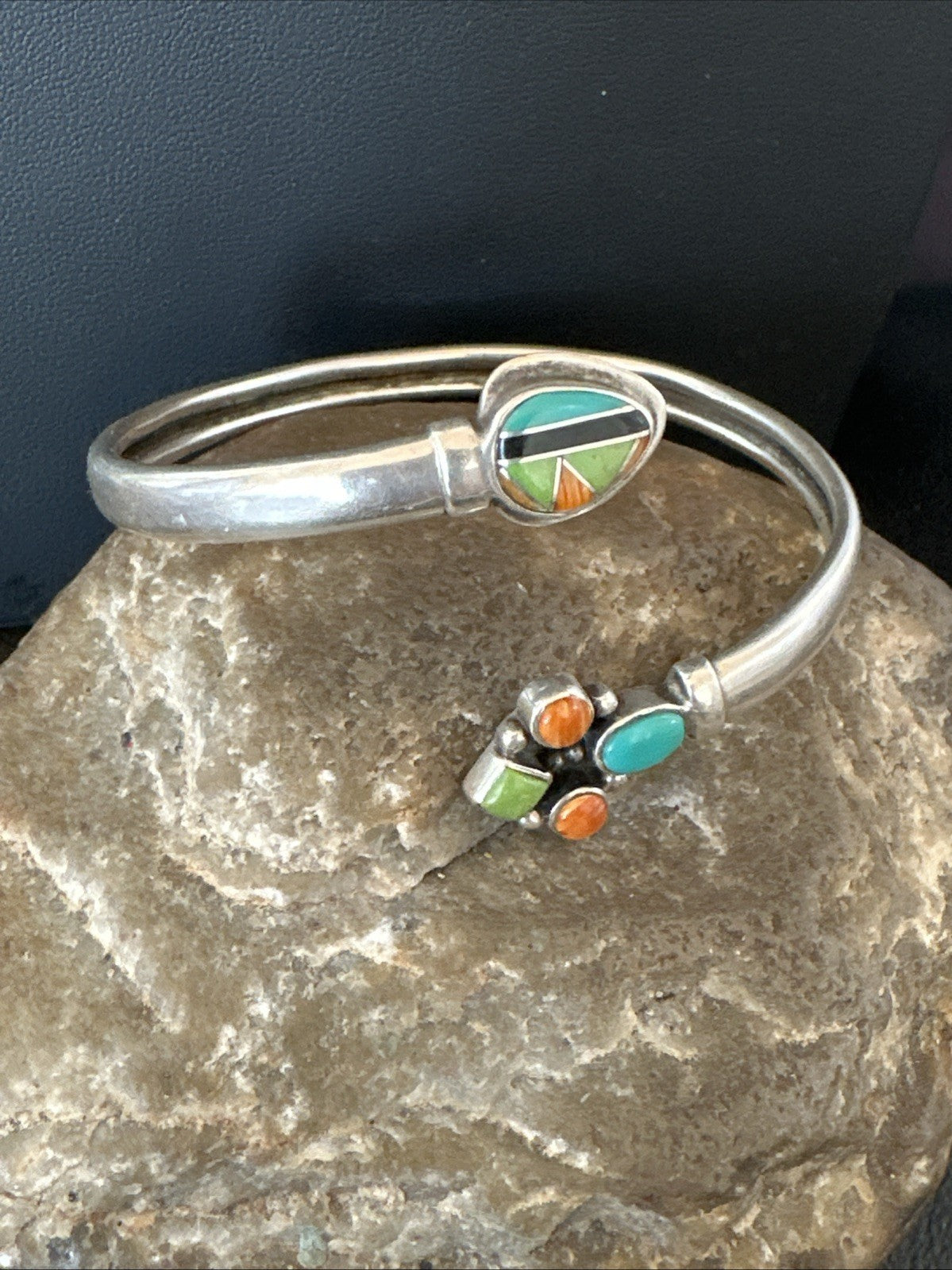 Mens Womens MulticolorNavajo Sterling Silver Cluster Cuff Bracelet 7" 19698