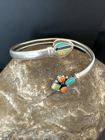 Mens Womens MulticolorNavajo Sterling Silver Cluster Cuff Bracelet 7" 19698