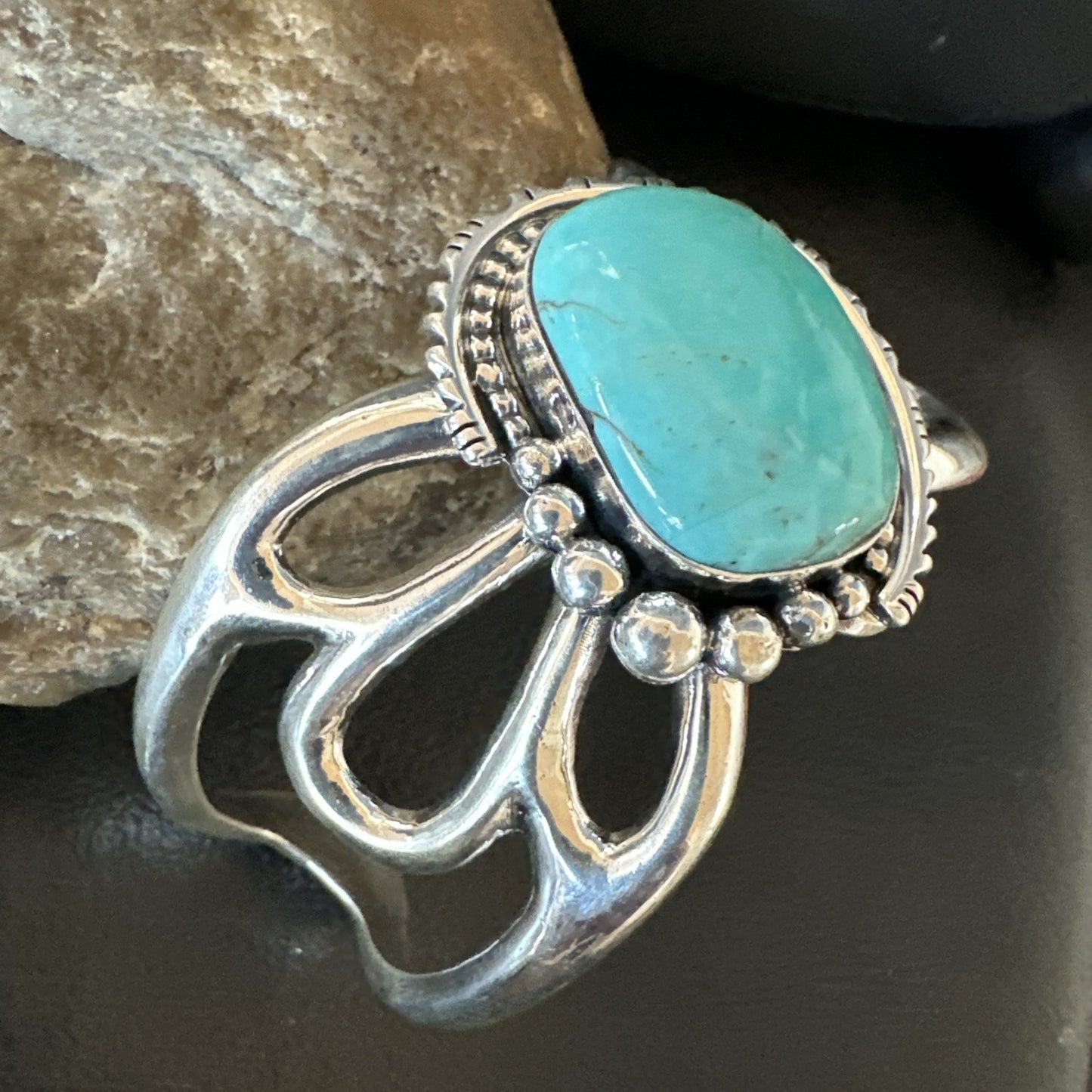 Tufa Women Blue Kingman Turquoise Navajo Sterling Silver Cuff Bracelet 19352