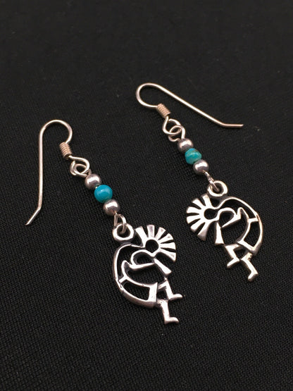 Native Turquoise Kokopelli Navajo Sterling Silver Earrings 1.25" 04525