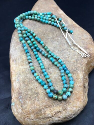 Navajo Blue Turquoise Necklace 2 Strand Sterling Silver 8960