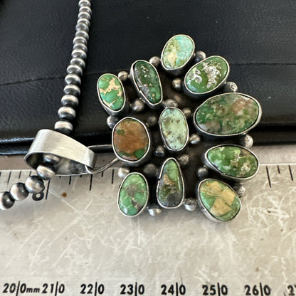 Green Sonoran Gold Turquoise Navajo Sterling Silver Cluster Pendant 19300